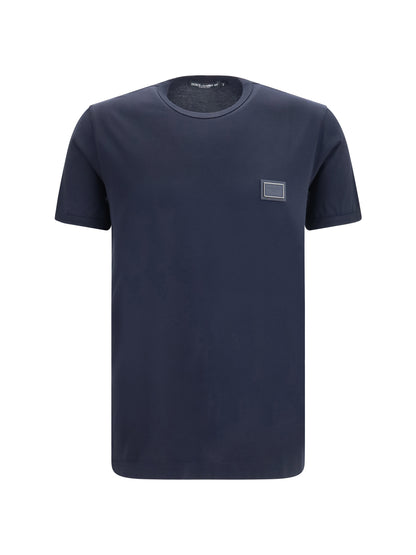 Dolce & Gabbana Cotton T-shirt with logo plaque - Blue Scurissimo 1