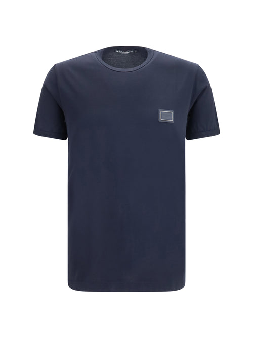 Dolce & Gabbana Cotton T-shirt with logo plaque - Blue Scurissimo 1