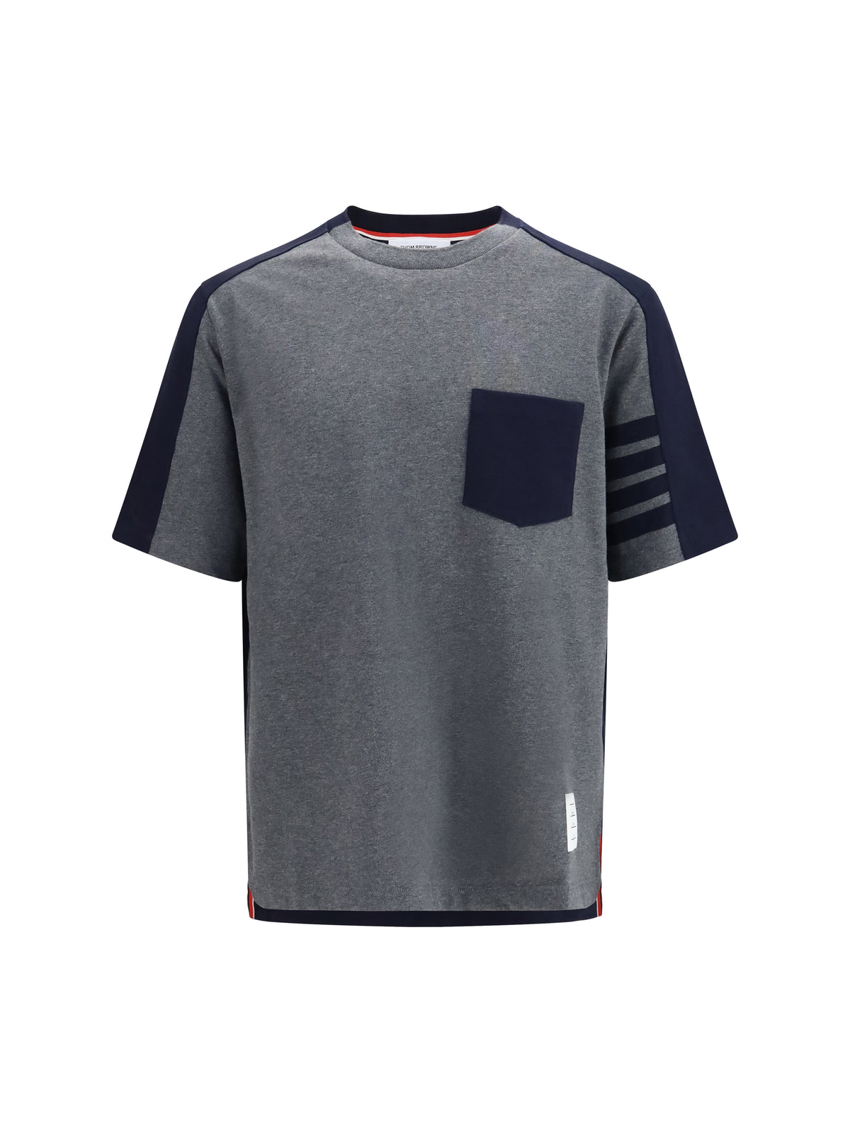 Thom Browne Colorblock T-shirt with 4-bar detail - Med Grey