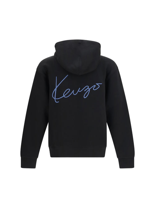 Kenzo Kenzio Signature Embroidered Cotton Zip Hoodie - Black