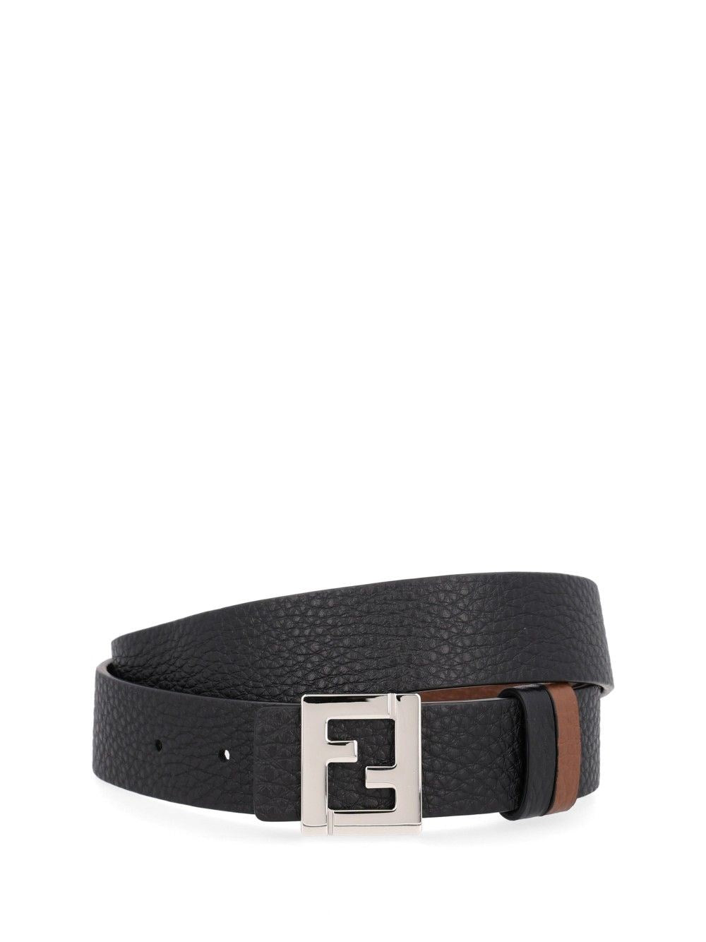 Fendi Reversible Leather Belt With Ff Buckle - Black