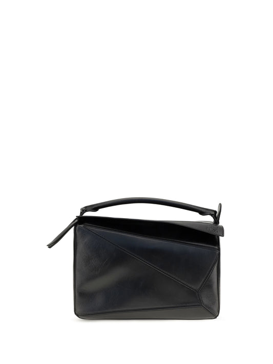 Loewe Large paper-effect calfskin Puzzle Handbag - Black