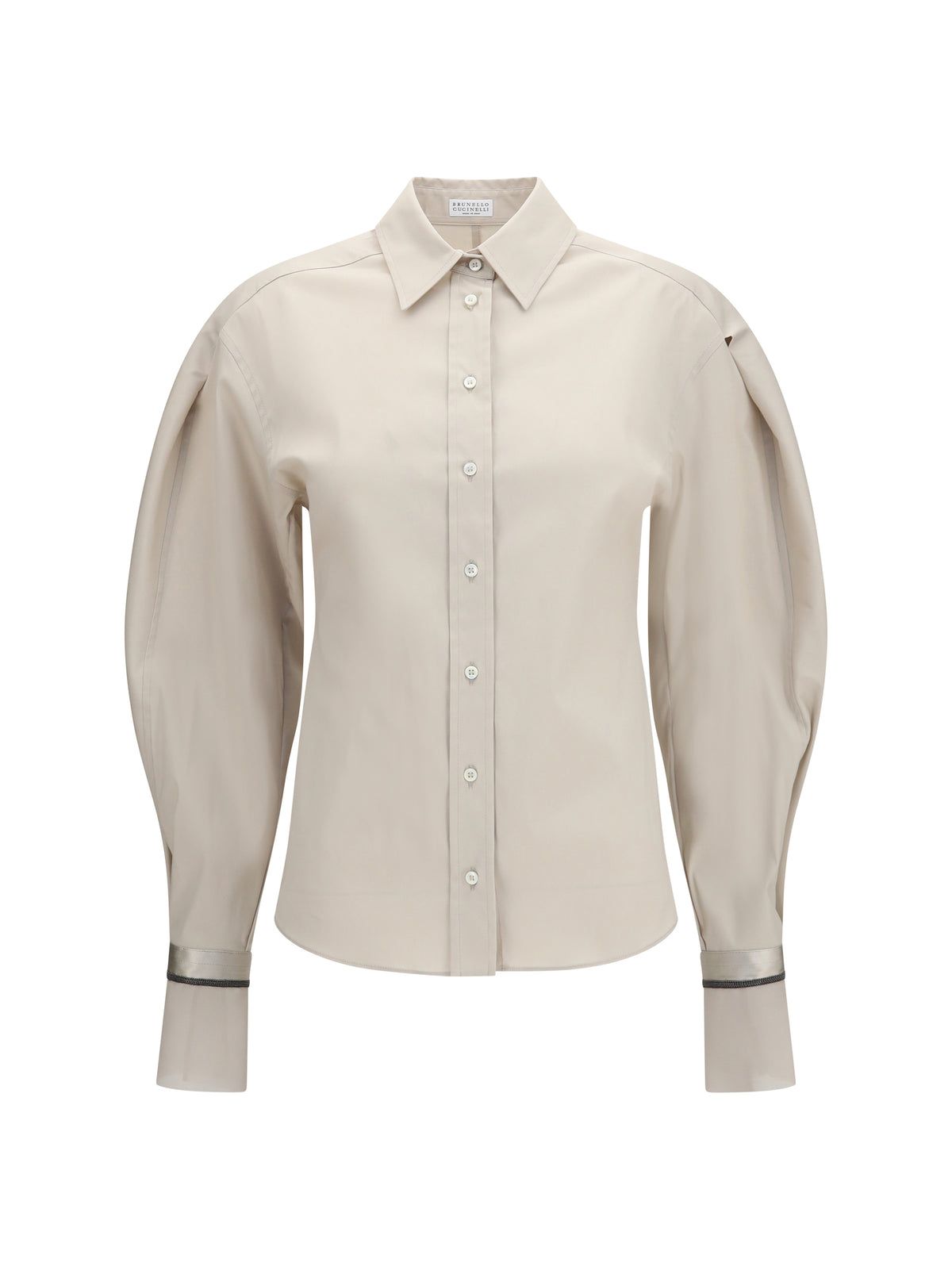 Brunello Cucinelli Stretch Cotton poplin Shirt with shiny silk cuffs - Acqua Di Riso