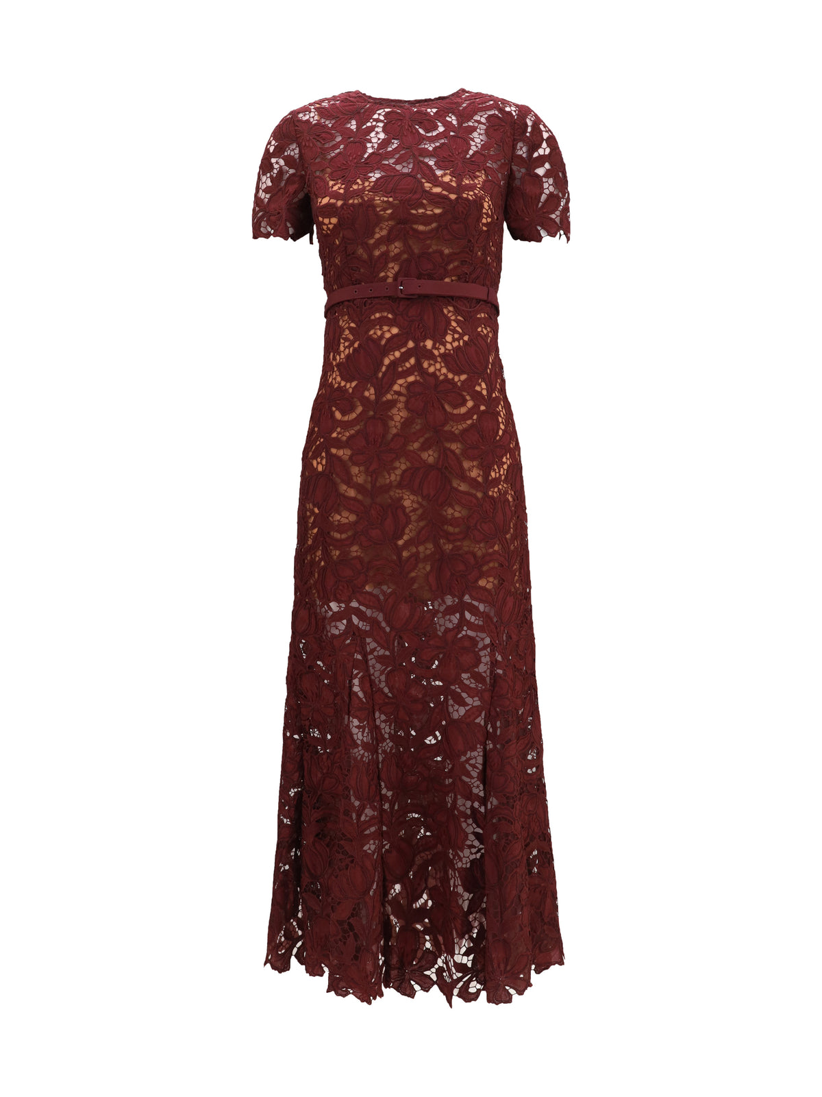 Self-Portrait Midi lace Dress - Burgundy