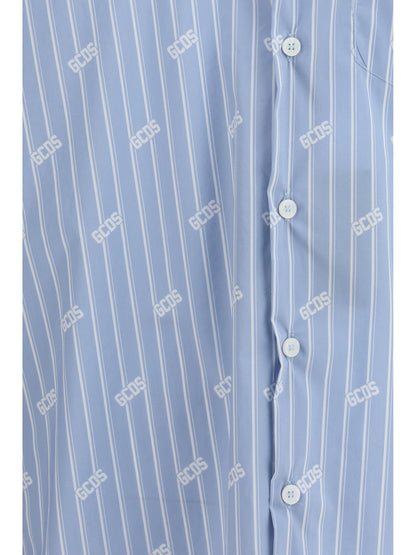 GCDS Pinstripe Logo Shirt - Faded Blue/White