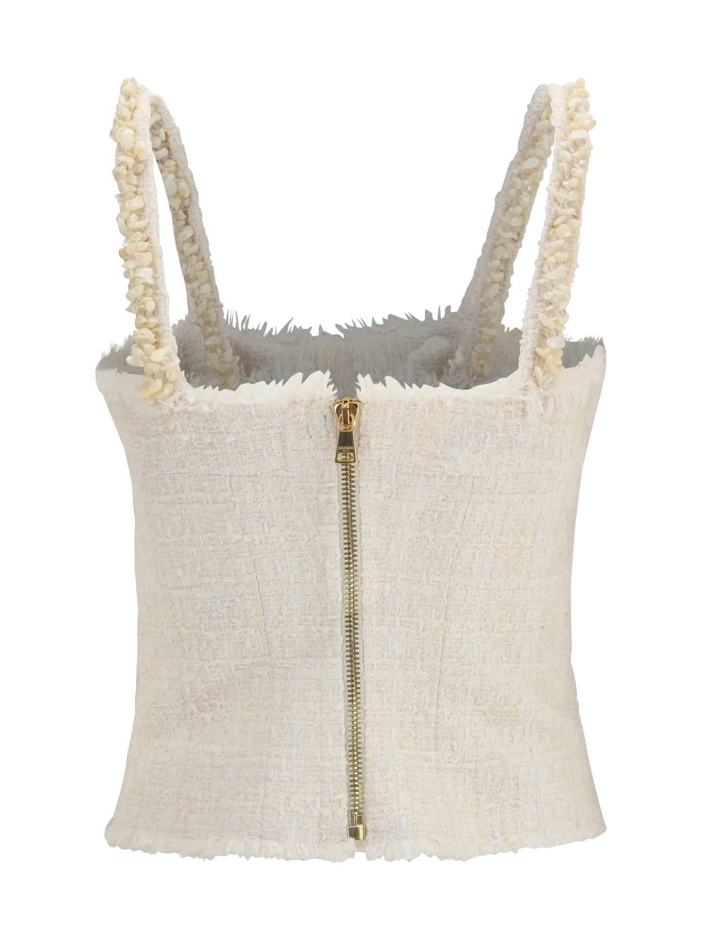 BALMAIN Tweed Top with pearl straps
