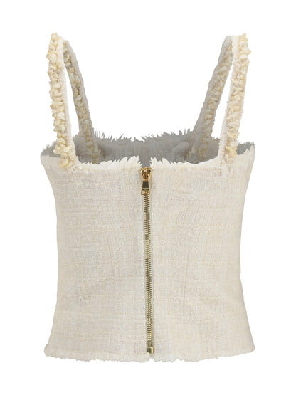 BALMAIN Tweed Top with pearl straps