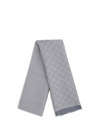 Gucci GG Supreme embroidered wool Scarf - Shell/Sky Blue