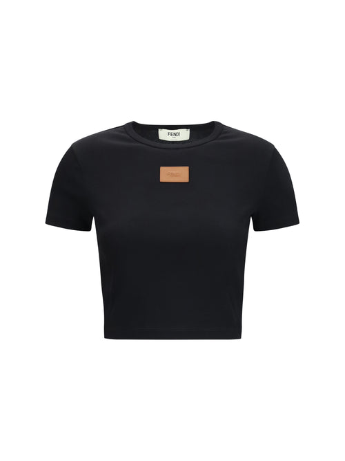Fendi Cropped ribbed cotton T-shirt - Black