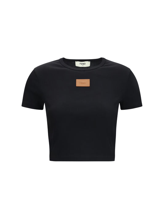 FENDI Cropped ribbed cotton T-shirt