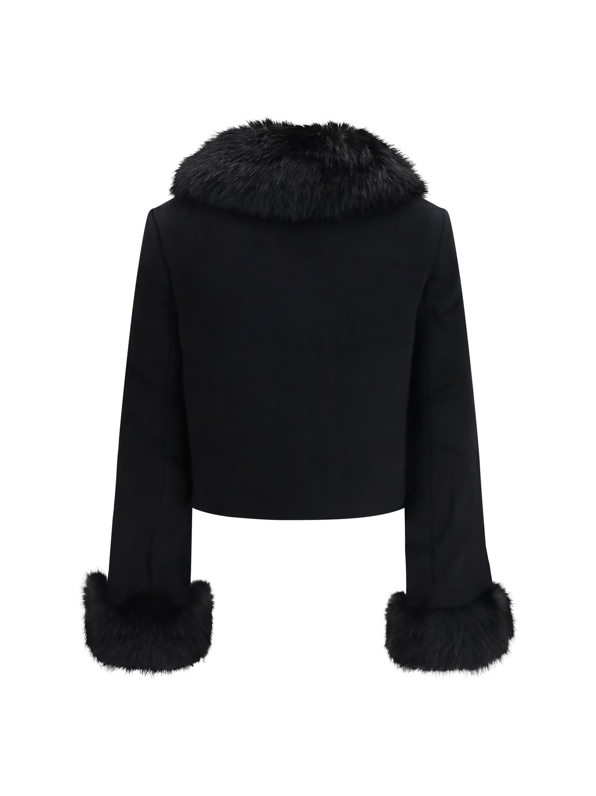 Self-Portrait Wool-blend Jacket with faux fur cuffs - Black