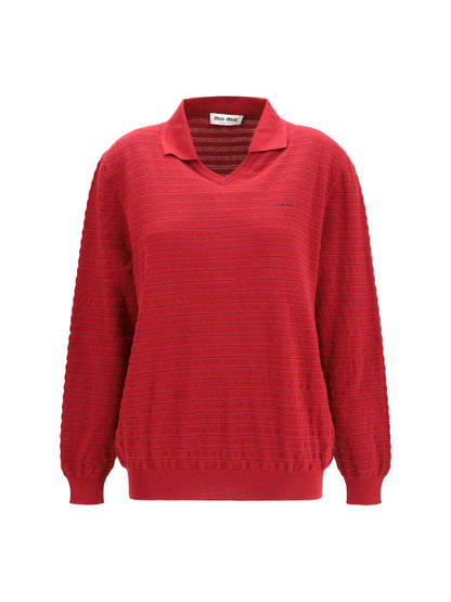Miu Miu Cotton V-neck Sweater - Amaranto