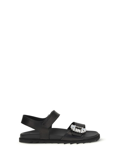 ROGER VIVIER Leather Sandals with crystal buckle