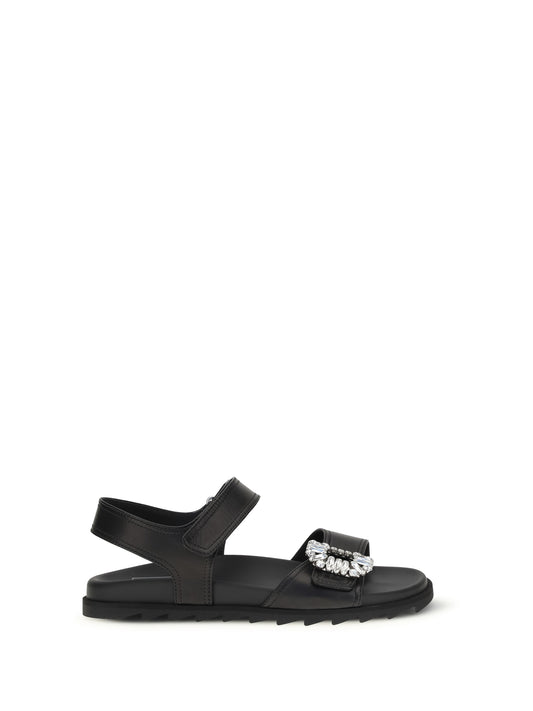 ROGER VIVIER Leather Sandals with crystal buckle