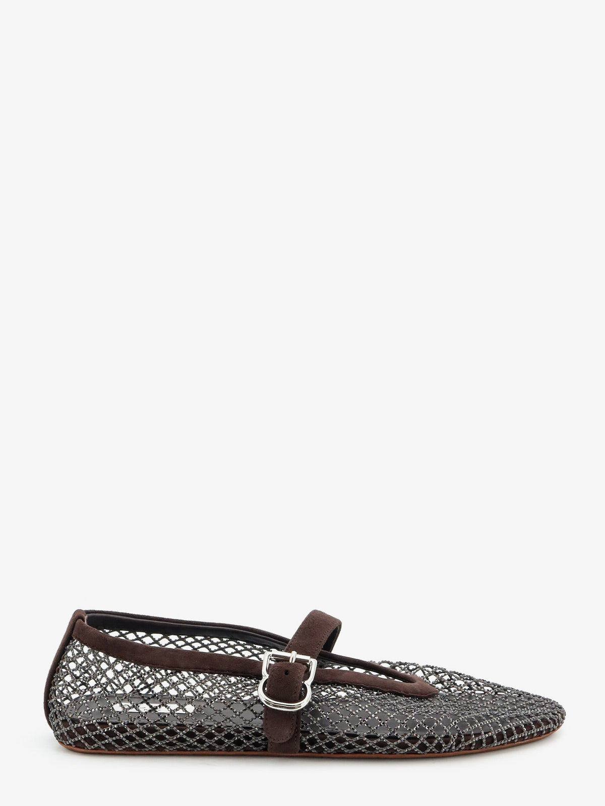 Alaia Flat mesh ballet flats with rhinestone detail - Brun Fume