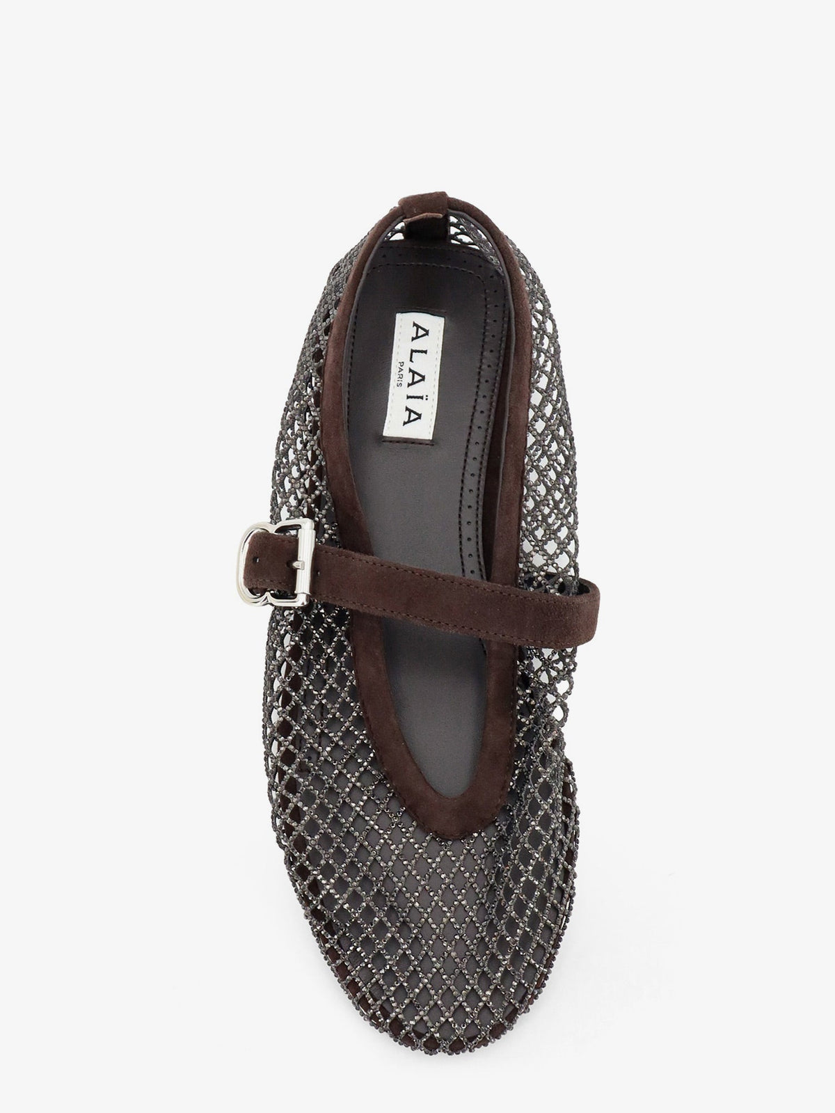 Alaia Flat mesh ballet flats with rhinestone detail - Brun Fume