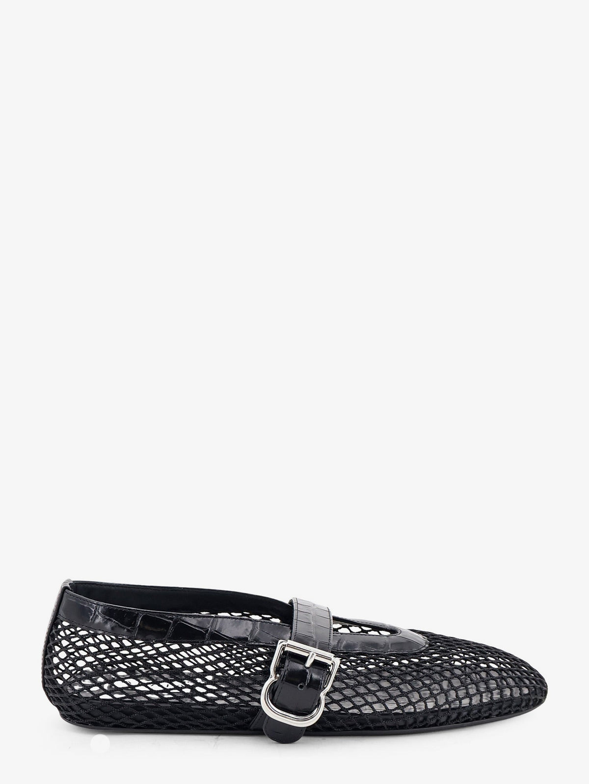 Alaia Flat leather ballerinas with crocodile effect - Noir
