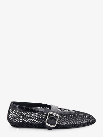 Alaia Flat leather ballerinas with crocodile effect - Noir