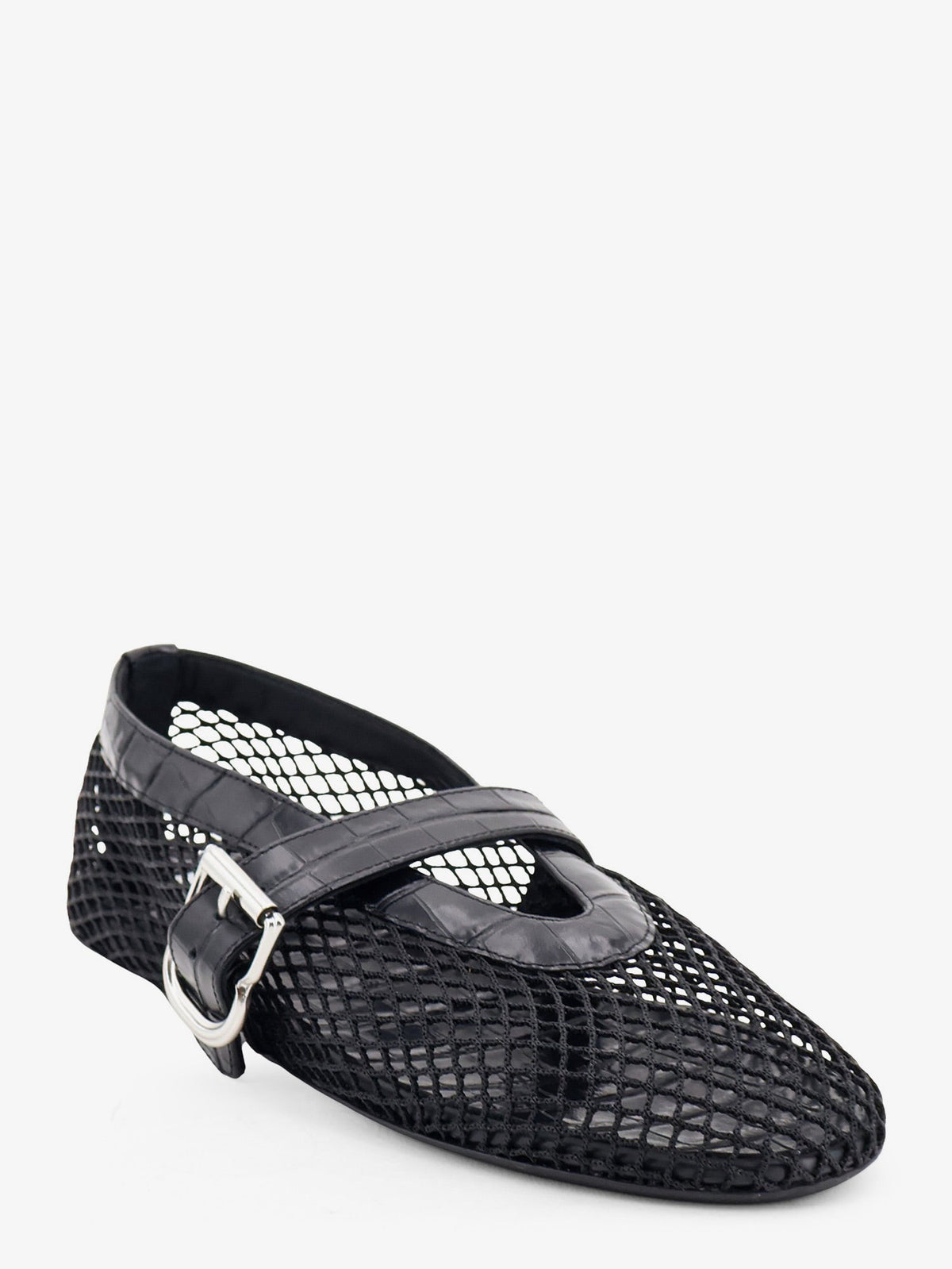Alaia Flat leather ballerinas with crocodile effect - Noir