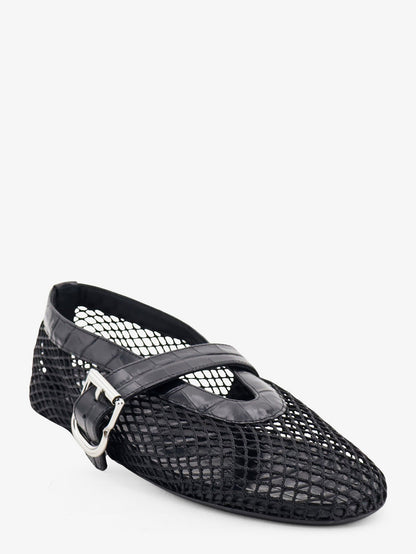 Alaia Flat leather ballerinas with crocodile effect - Noir