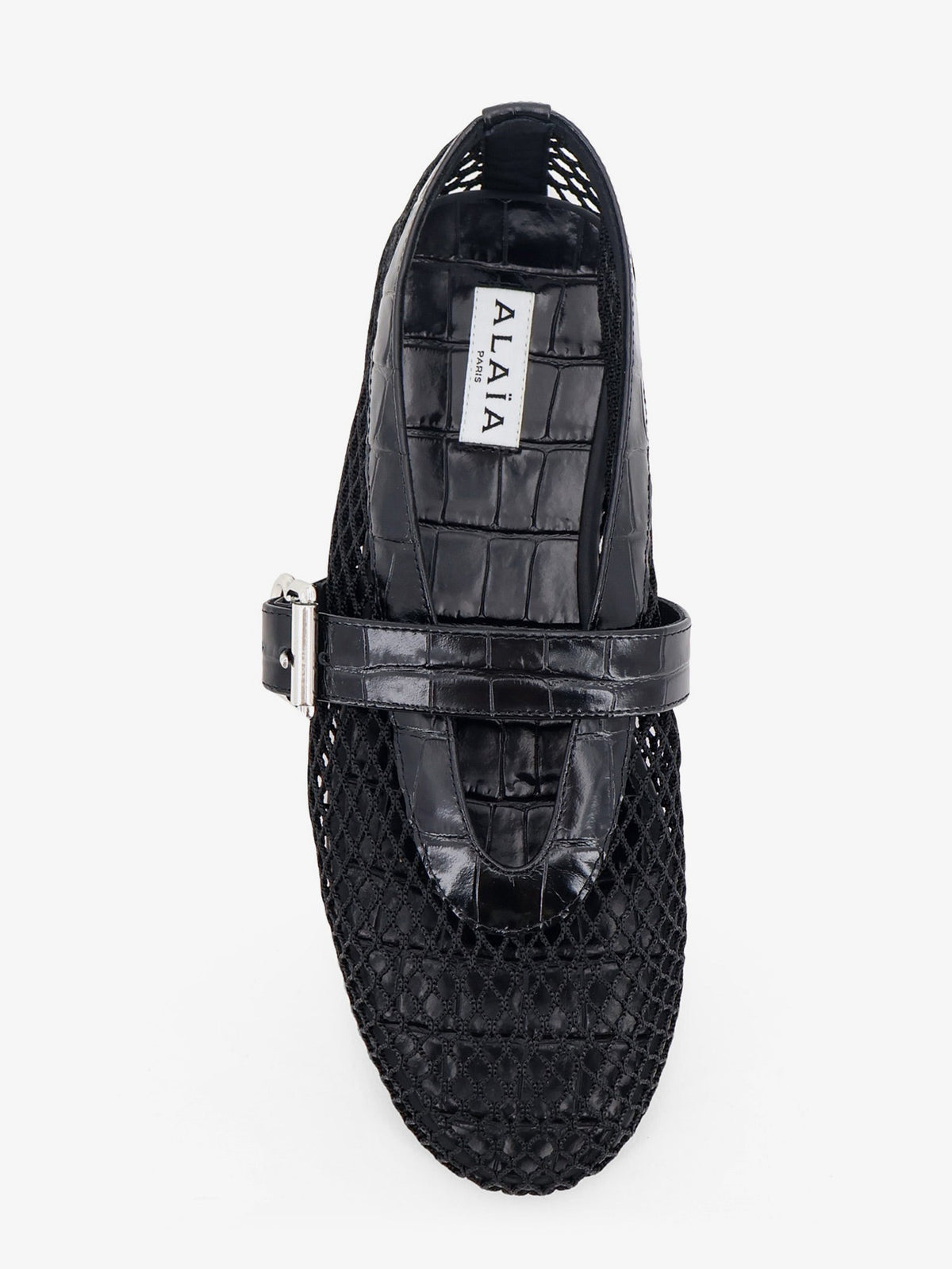 Alaia Flat leather ballerinas with crocodile effect - Noir