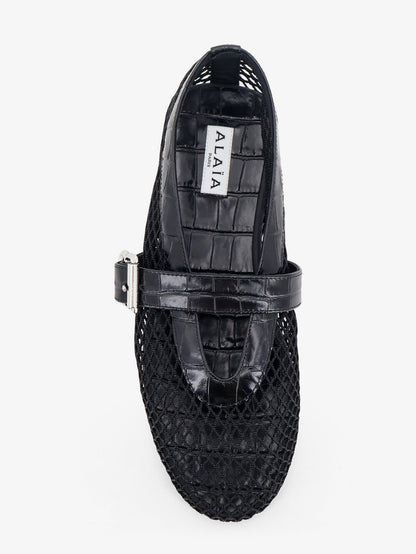 Alaia Flat leather ballerinas with crocodile effect - Noir