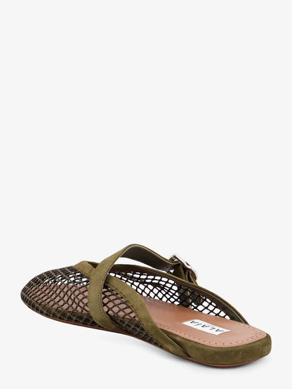 ALAÏA - Fishnet mesh and leather sandals