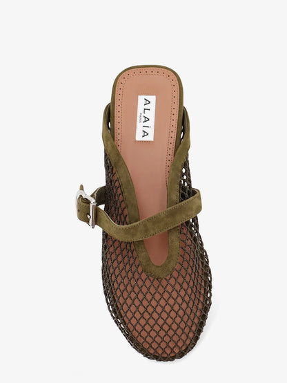 ALAÏA - Fishnet mesh and leather sandals