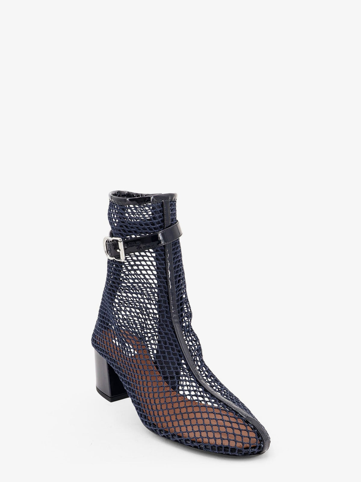 Alaia Fishnet 55 mesh and patent leather boots - Bleunuit