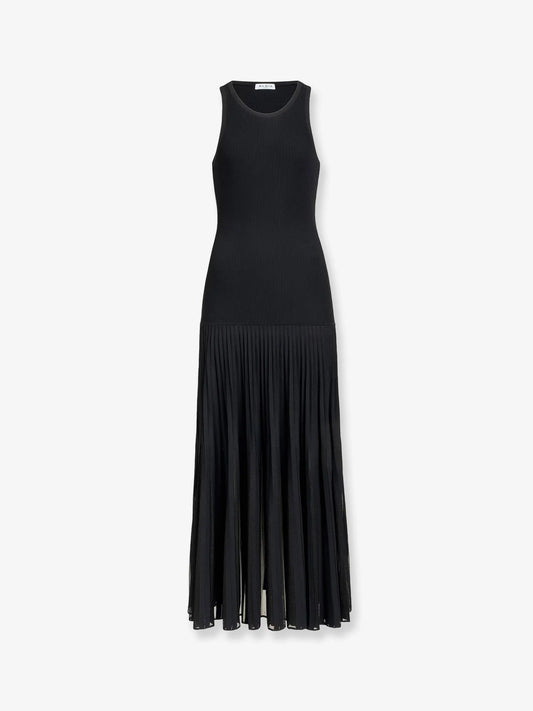 Alaia Long Pleated Viscose Blend Dress