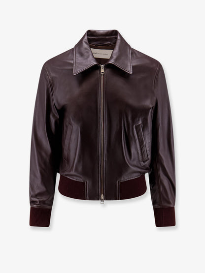 Ami Paris Bordeaux leather jacket with zip - Cerisefoncee