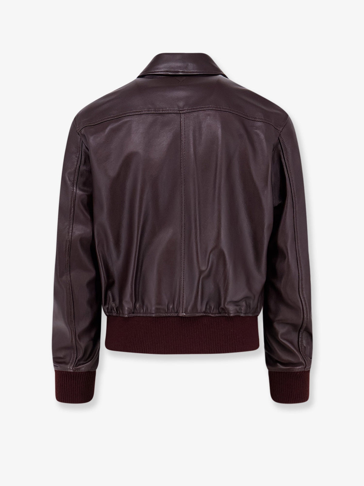 Ami Paris Bordeaux leather jacket with zip - Cerisefoncee