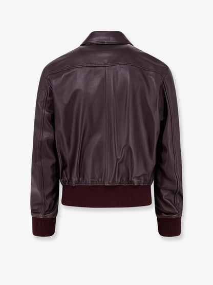 Ami Paris Bordeaux leather jacket with zip - Cerisefoncee