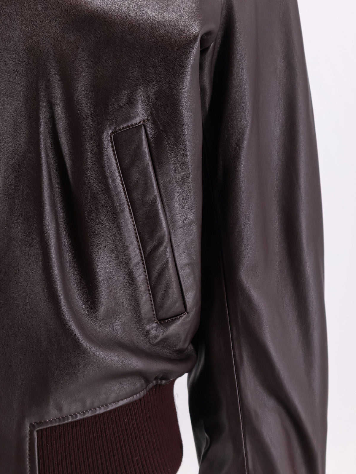 Ami Paris Bordeaux leather jacket with zip - Cerisefoncee