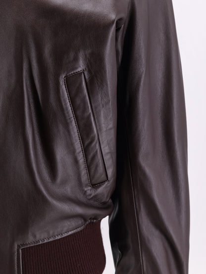 Ami Paris Bordeaux leather jacket with zip - Cerisefoncee