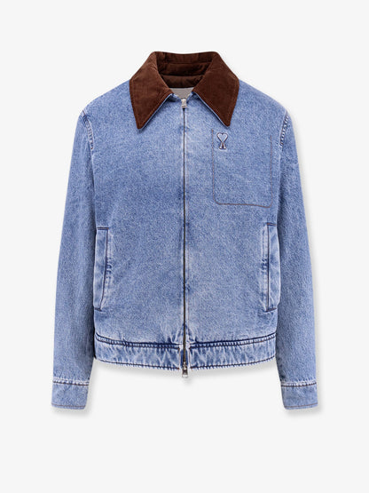 Ami Paris Ami de Coeur padded denim jacket with zip - Bleuused