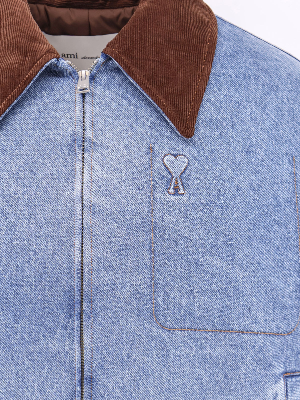 Ami Paris Ami de Coeur padded denim jacket with zip - Bleuused