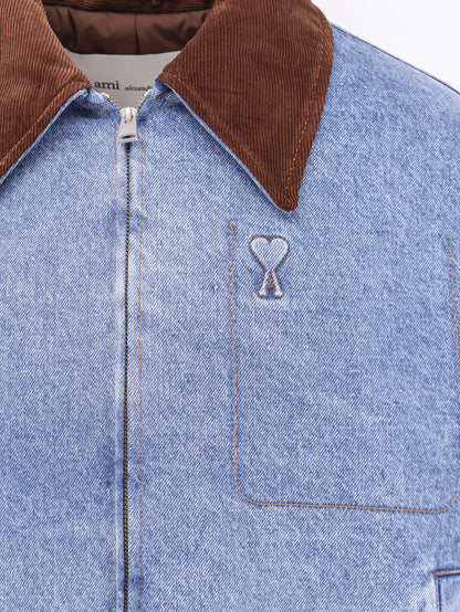 Ami Paris Ami de Coeur padded denim jacket with zip - Bleuused