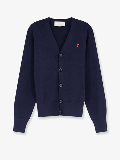Ami Paris Wool cardigan with iconic embroidery - Marine/Rouge