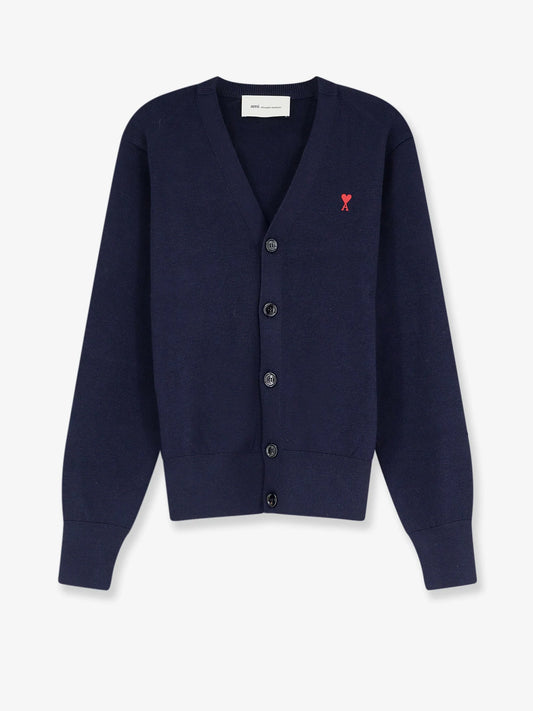 Ami Paris Wool Cardigan With Iconic Embroidery