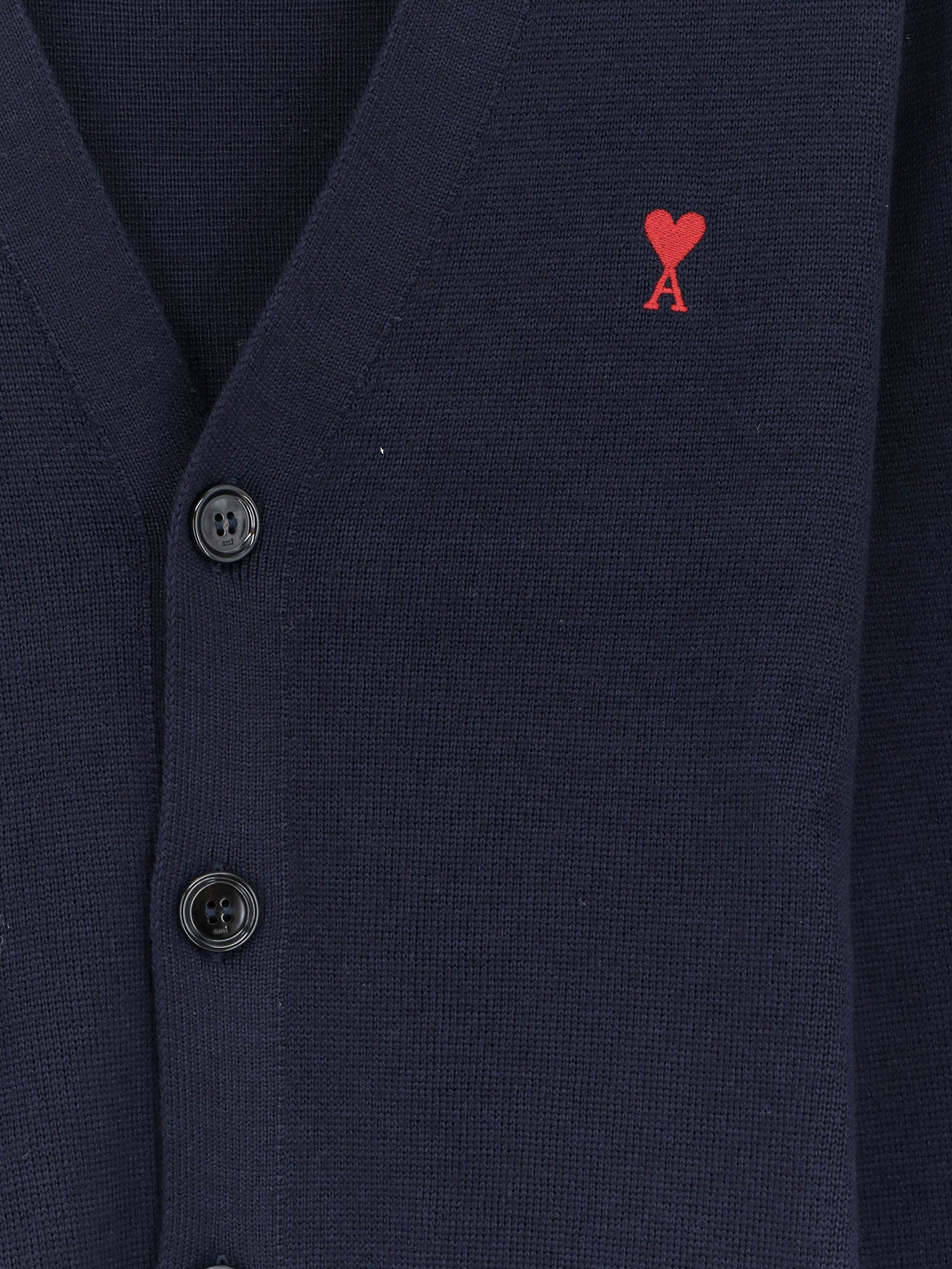 Ami Paris Wool cardigan with iconic embroidery - Marine/Rouge