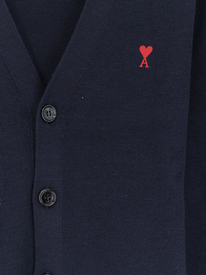 AMI PARIS - Wool cardigan with iconic embroidery