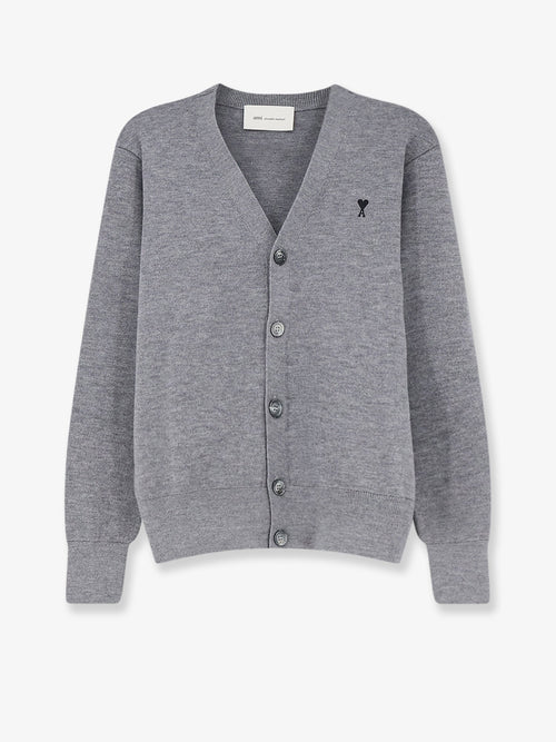 Ami Paris Wool cardigan with iconic embroidery - Griscendrechine/Noir
