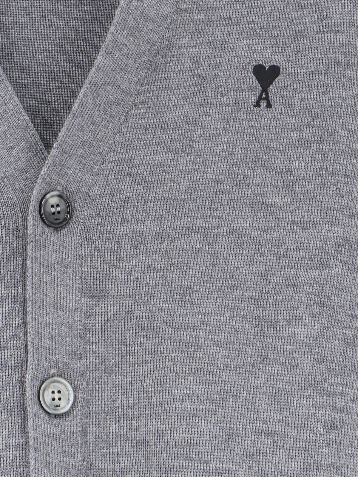 Ami Paris Wool cardigan with iconic embroidery - Griscendrechine/Noir