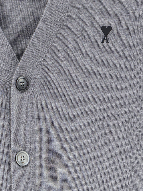 Ami Paris Wool cardigan with iconic embroidery - Griscendrechine/Noir