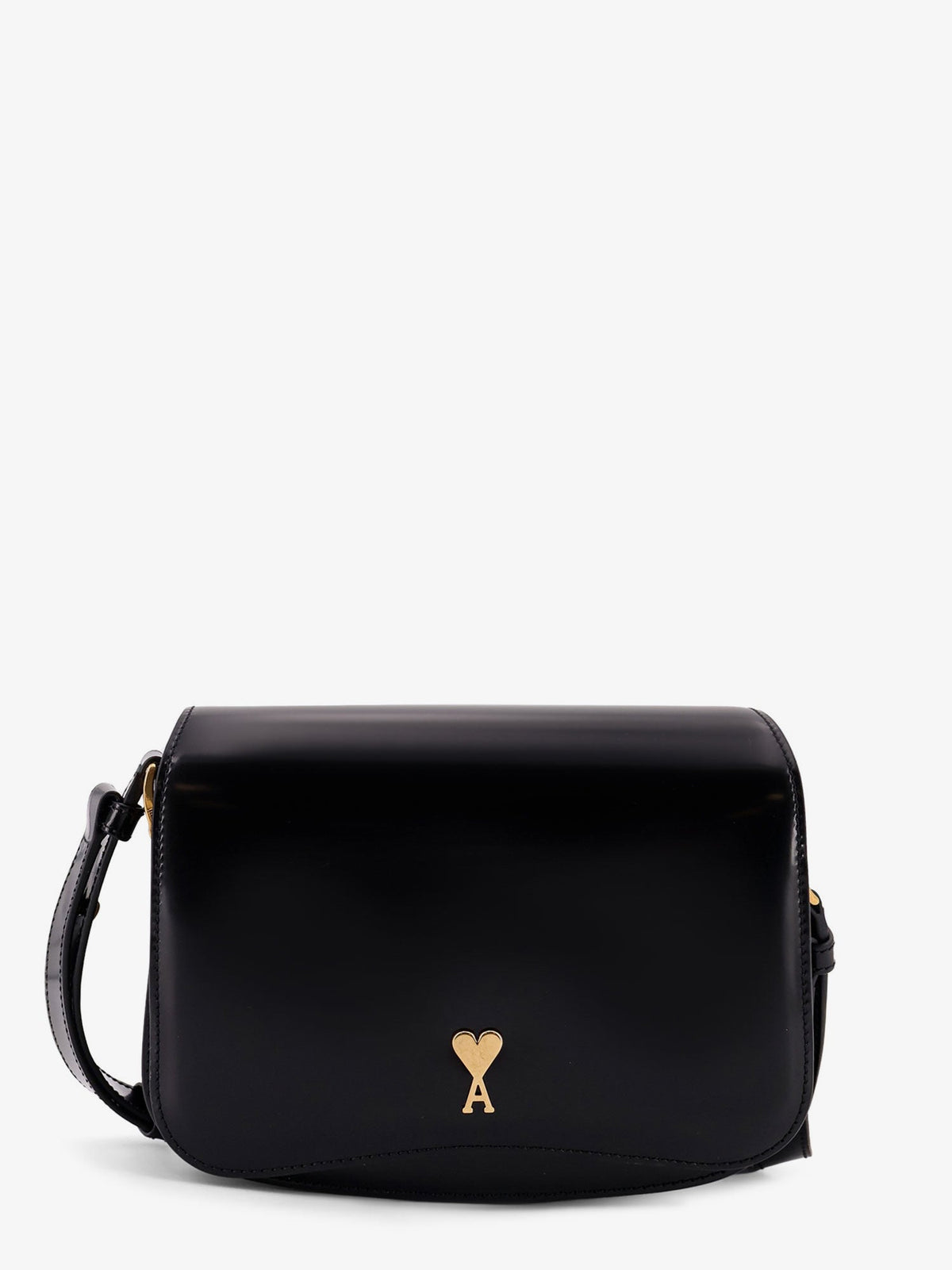 Ami Paris Leather shoulder bag with metal logo on the front - Noir