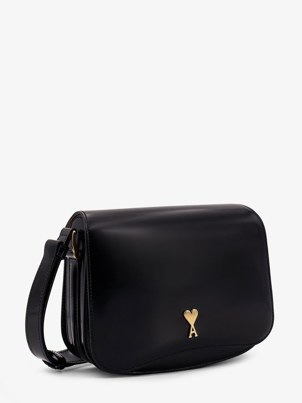 Ami Paris Leather shoulder bag with metal logo on the front - Noir