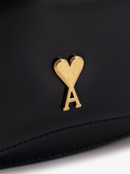 Ami Paris Leather shoulder bag with metal logo on the front - Noir