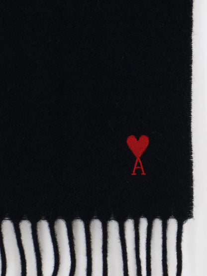 AMI PARIS - Wool scarf with Ami de C��ur embroidery