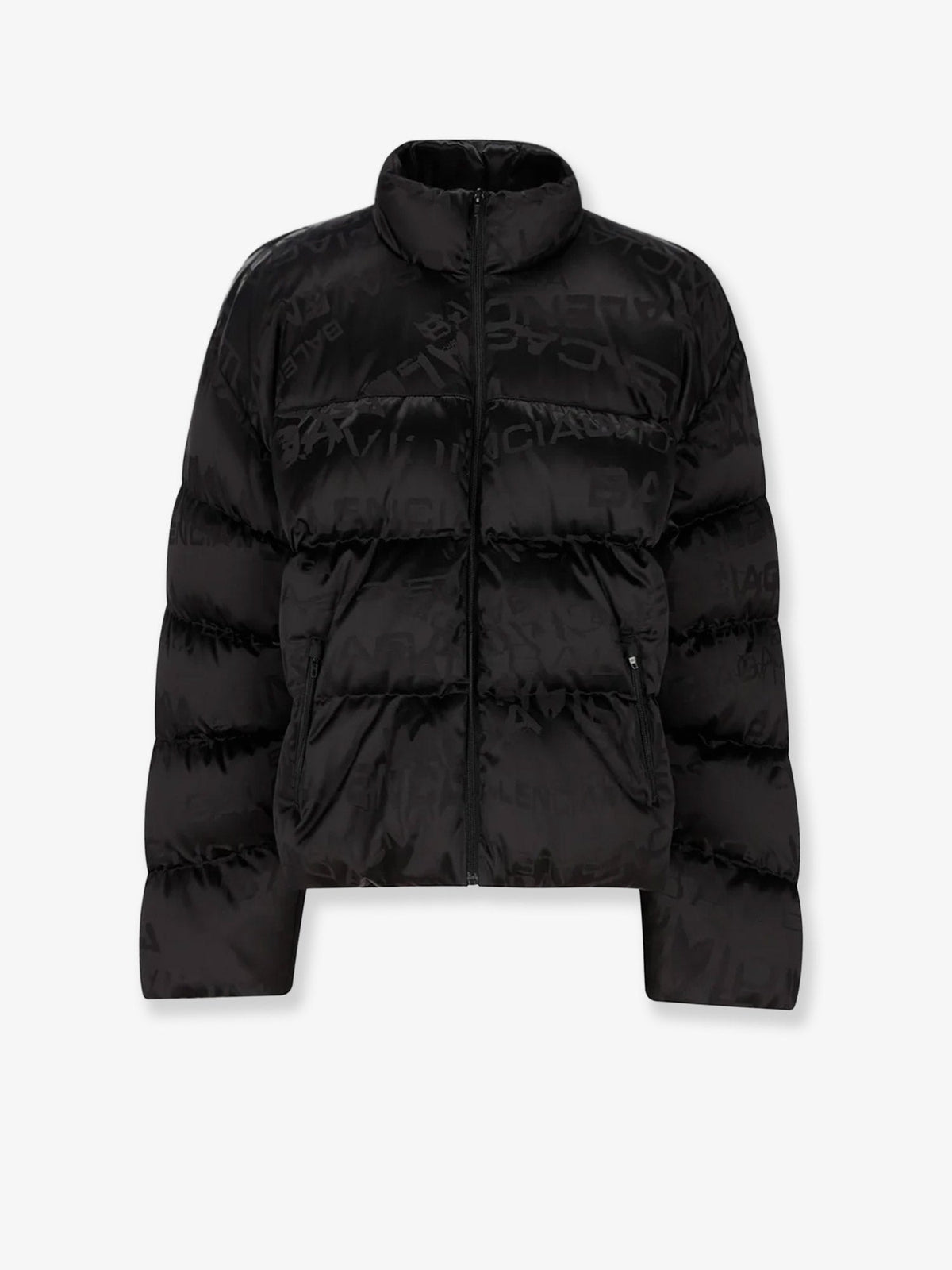 Balenciaga Nylon down jacket with all-over lettering logo - Black